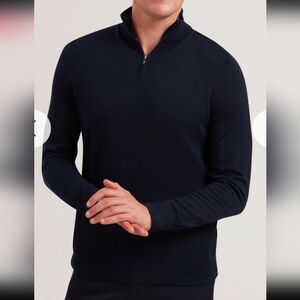 TED BAKER 100% Cotton Navy Quarter-Zip Ribbed Sweater